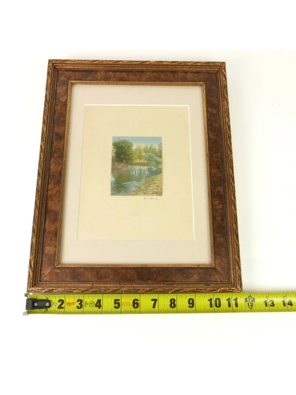 Wallace Nutting Hand Colored Photograph Antique Print Trees Pond Swimming Framed